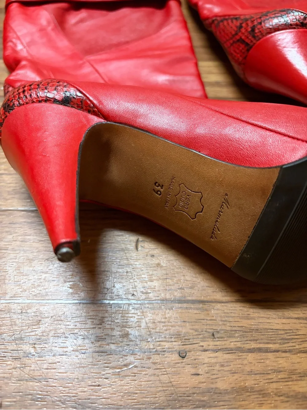 Women's Red Over-the-Knee Leather Boots